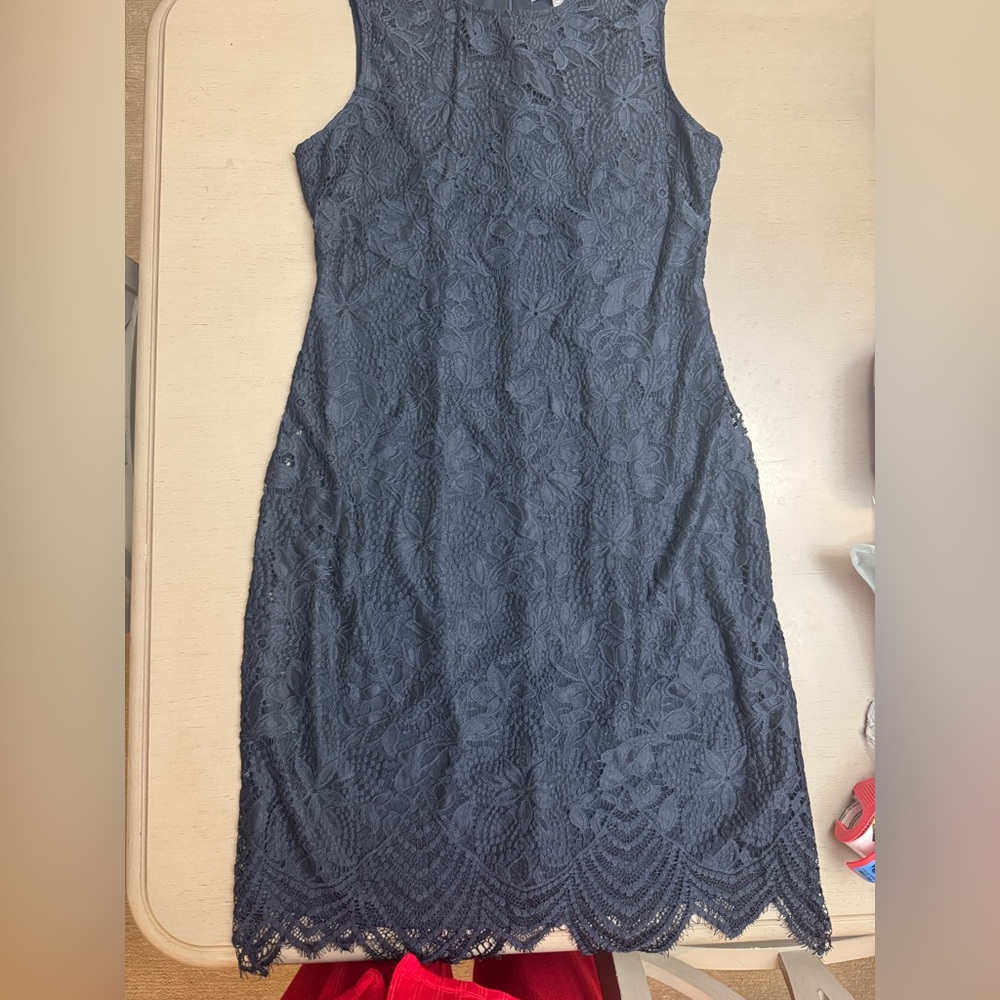 Sharagano Sleeveless Navy Blue Lace Dress Size 10 Petite EUC
